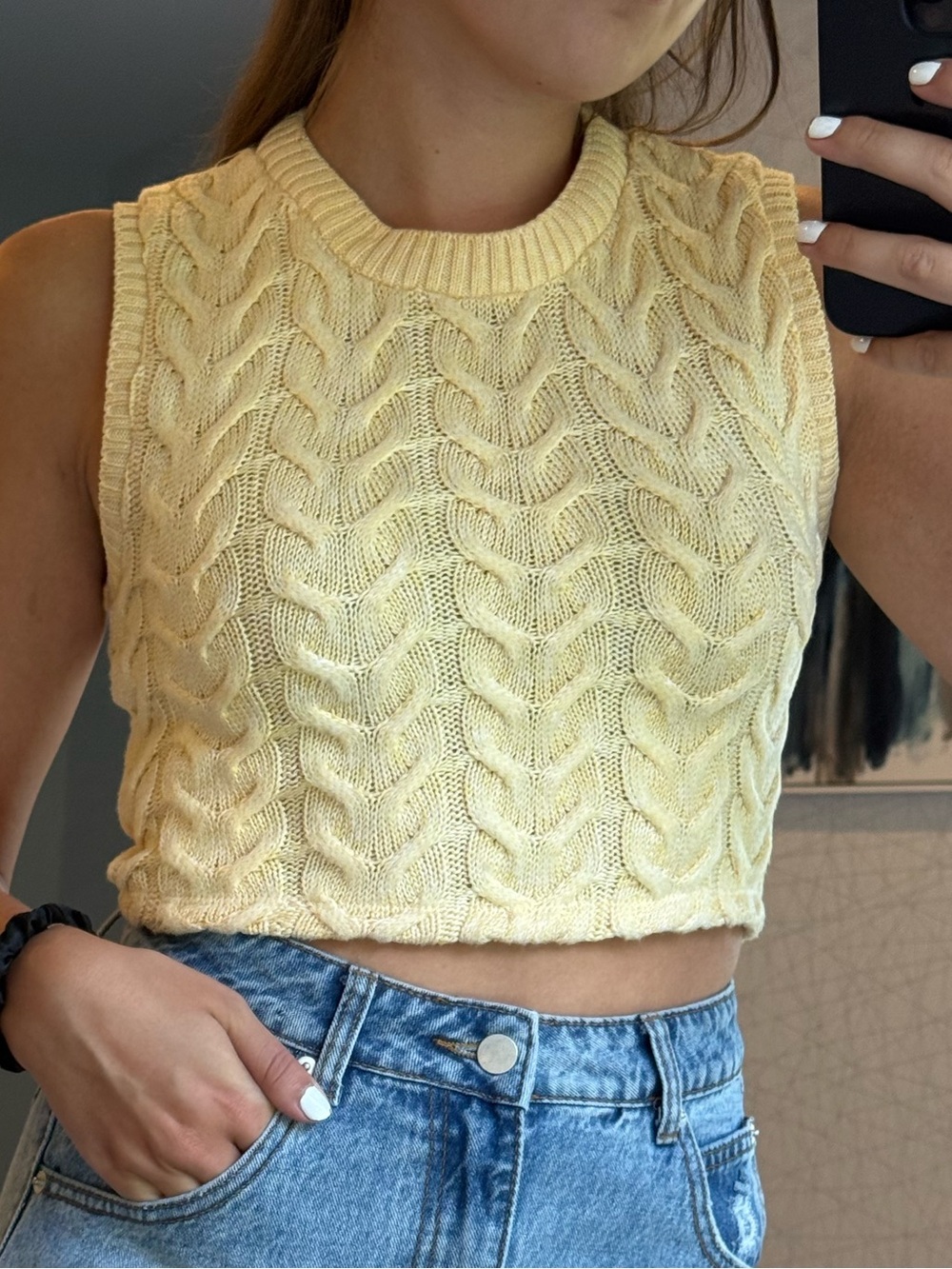 Zara Yellow Cable Knit Crop Top